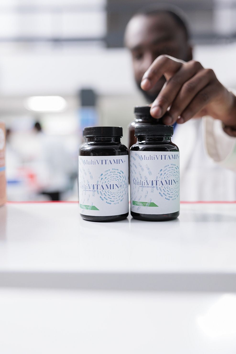 vitamins bottles on drugstore